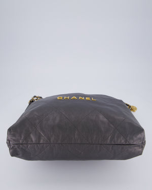 Chanel 22 Medium Hobo Bag in Grey Metallic Lambskin Leather with Brushed Gold Hardware