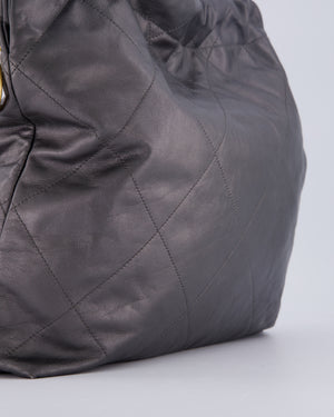 Chanel 22 Medium Hobo Bag in Grey Metallic Lambskin Leather with Brushed Gold Hardware