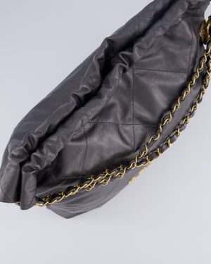 Chanel 22 Medium Hobo Bag in Grey Metallic Lambskin Leather with Brushed Gold Hardware