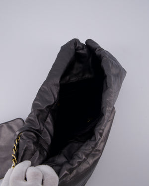 Chanel 22 Medium Hobo Bag in Grey Metallic Lambskin Leather with Brushed Gold Hardware
