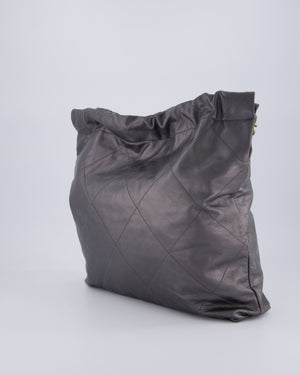 Chanel 22 Medium Hobo Bag in Grey Metallic Lambskin Leather with Brushed Gold Hardware