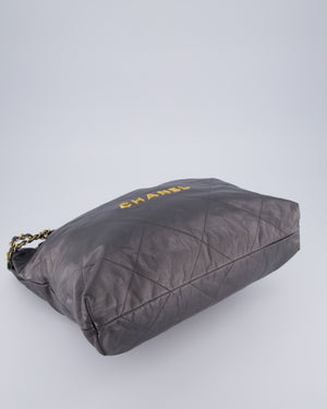 Chanel 22 Medium Hobo Bag in Grey Metallic Lambskin Leather with Brushed Gold Hardware