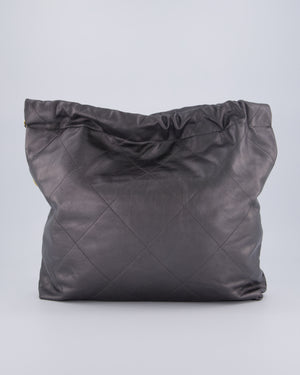 Chanel 22 Medium Hobo Bag in Grey Metallic Lambskin Leather with Brushed Gold Hardware