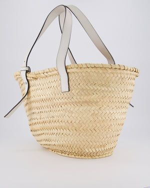 Loewe Natural and White Leather Straw Basket Bag