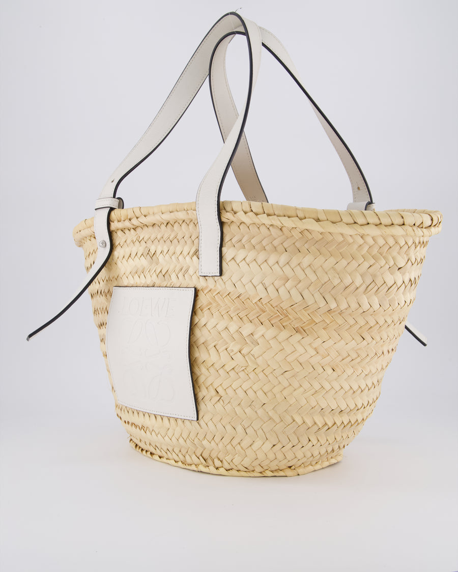 Loewe Natural and White Leather Straw Basket Bag