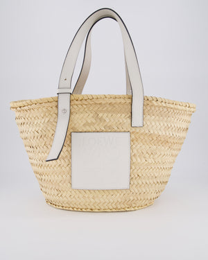 Loewe Natural and White Leather Straw Basket Bag