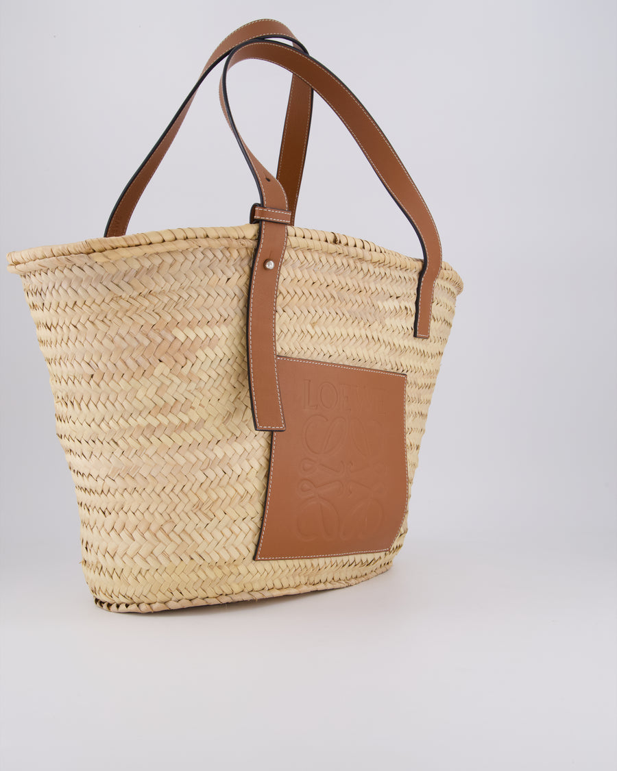 Loewe Natural and Brown Leather Straw Basket Bag