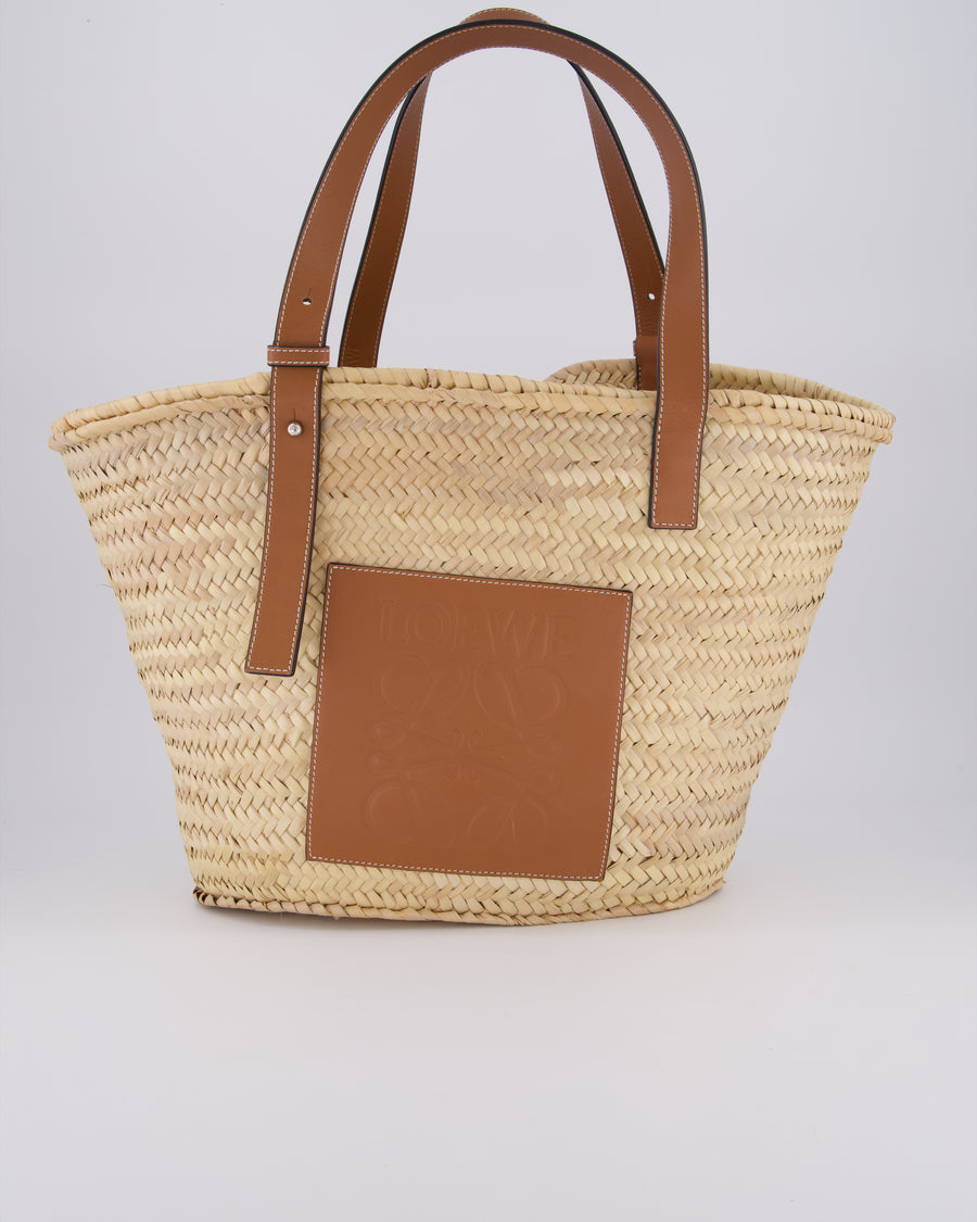 Loewe Natural and Brown Leather Straw Basket Bag