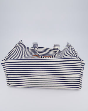 Celine Navy and Cream Striped Tote Bag with Logo Plaque Detail