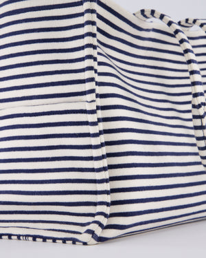 Celine Navy and Cream Striped Tote Bag with Logo Plaque Detail