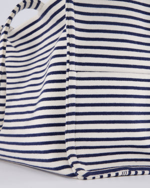 Celine Navy and Cream Striped Tote Bag with Logo Plaque Detail