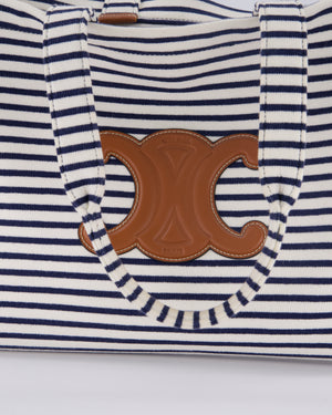 Celine Navy and Cream Striped Tote Bag with Logo Plaque Detail