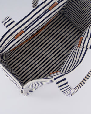 Celine Navy and Cream Striped Tote Bag with Logo Plaque Detail