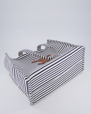Celine Navy and Cream Striped Tote Bag with Logo Plaque Detail