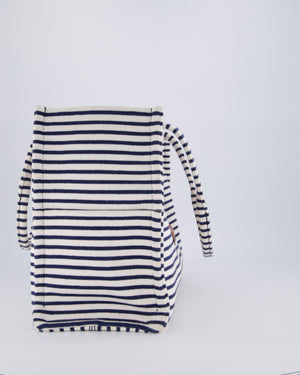 Celine Navy and Cream Striped Tote Bag with Logo Plaque Detail