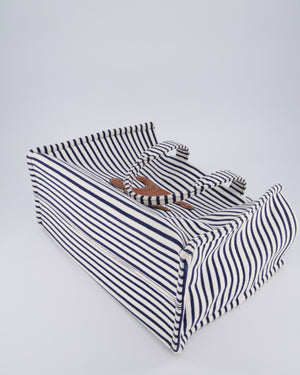 Celine Navy and Cream Striped Tote Bag with Logo Plaque Detail