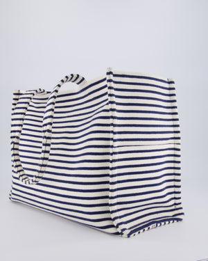 Celine Navy and Cream Striped Tote Bag with Logo Plaque Detail