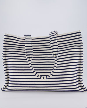 Celine Navy and Cream Striped Tote Bag with Logo Plaque Detail
