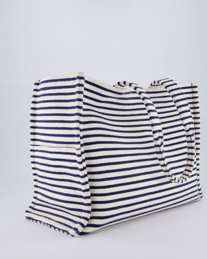 Celine Navy and Cream Striped Tote Bag with Logo Plaque Detail