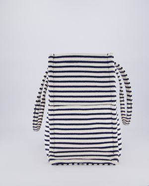 Celine Navy and Cream Striped Tote Bag with Logo Plaque Detail