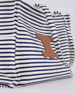 Celine Navy and Cream Striped Tote Bag with Logo Plaque Detail