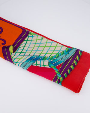 Hermès Red Grande Tenue by Henri d'Origny Cashmere Scarf Size 140cm x 140cm