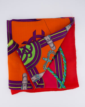 Hermès Red Grande Tenue by Henri d'Origny Cashmere Scarf Size 140cm x 140cm