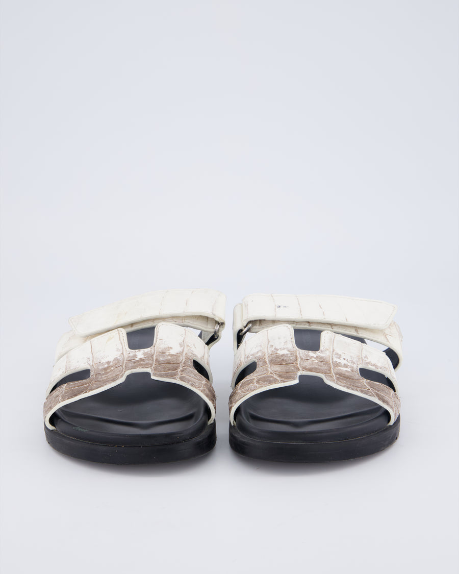 Hermès Chypre Sandal in Brown and White Matte Niloticus Himalaya Crocodile Size EU 37.5