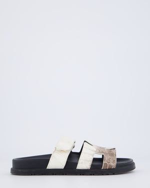 Hermès Chypre Sandal in Brown and White Matte Niloticus Himalaya Crocodile Size EU 37.5
