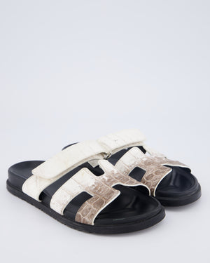 Hermès Chypre Sandal in Brown and White Matte Niloticus Himalaya Crocodile Size EU 37.5