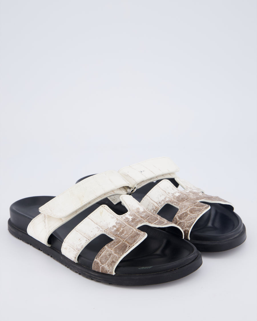 Hermès Chypre Sandal in Brown and White Matte Niloticus Himalaya Crocodile Size EU 37.5