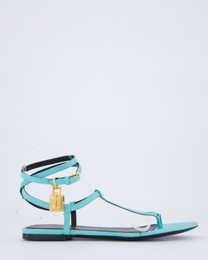 Tom Ford Turquoise Lizard Embossed Leather Sandals with Padlock Detail Size EU 38