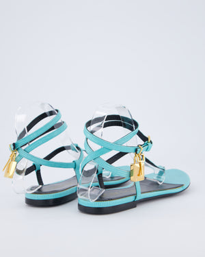 Tom Ford Turquoise Lizard Embossed Leather Sandals with Padlock Detail Size EU 38