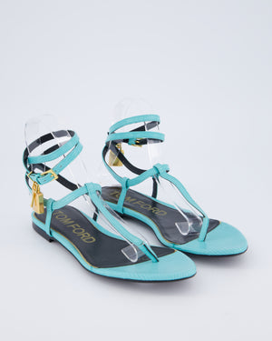 Tom Ford Turquoise Lizard Embossed Leather Sandals with Padlock Detail Size EU 38