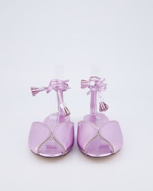The Row Metallic Lilac Charlotte Leather Tassel Tie Flat Sandals Size EU 37