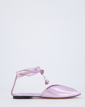 The Row Metallic Lilac Charlotte Leather Tassel Tie Flat Sandals Size EU 37