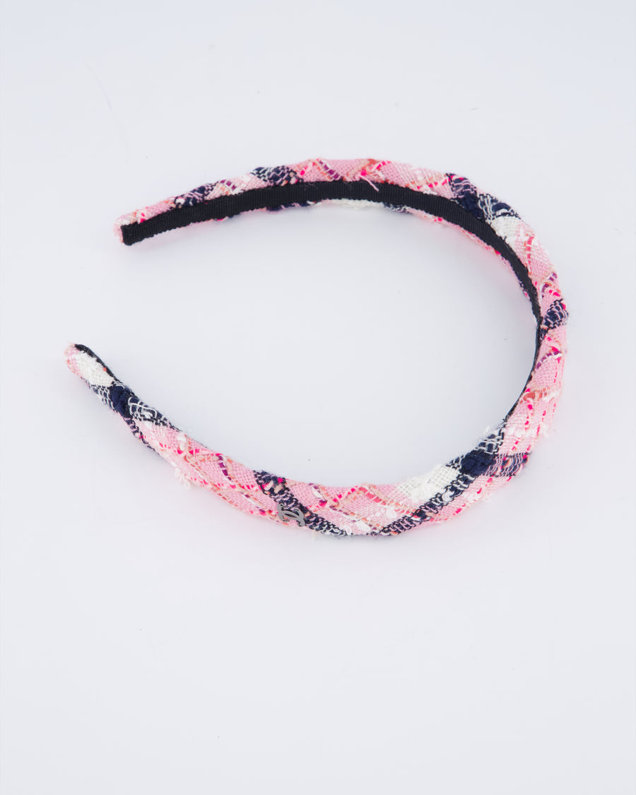 Chanel 24/S Pink Tweed Headband with CC Logo Detail