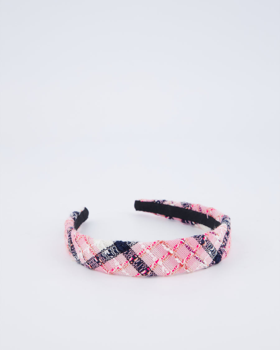 Chanel 24/S Pink Tweed Headband with CC Logo Detail