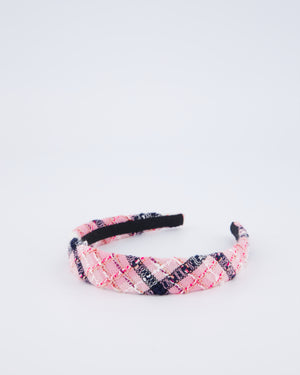 Chanel 24/S Pink Tweed Headband with CC Logo Detail