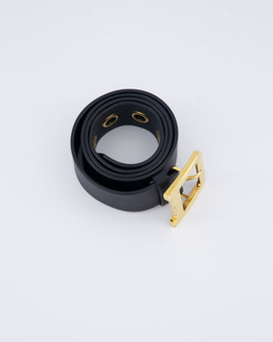 Christian Dior Black Diorquake Leather Belt with Antique Gold Detail Size 75cm