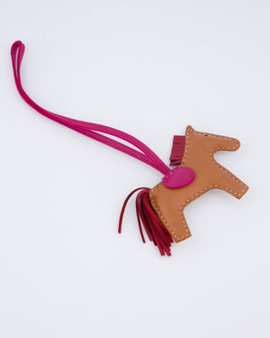 Hermès Rodeo PM Bag Charm in Rose Pourpre, Gold and Rubis Leather