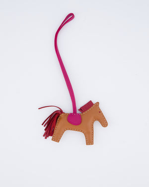 Hermès Rodeo PM Bag Charm in Rose Pourpre, Gold and Rubis Leather