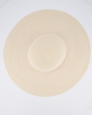 Maison Michel Beige Raffia Hat with Silk Logo Detail and Detachable Pearl String Size M