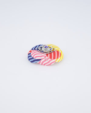 *RARE* Chanel 25/C Pink Striped Diamante Camellia Brooch