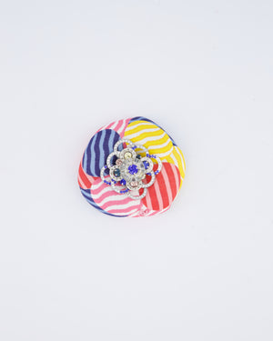 *RARE* Chanel 25/C Pink Striped Diamante Camellia Brooch
