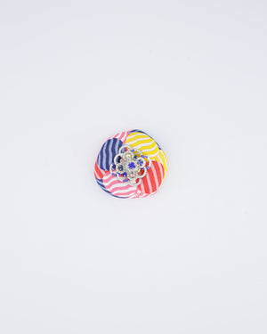 *RARE* Chanel 25/C Pink Striped Diamante Camellia Brooch