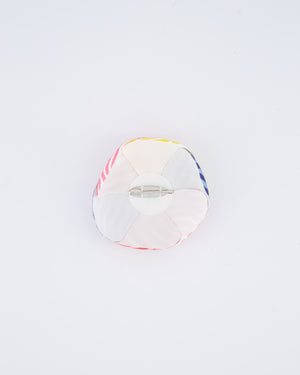 *RARE* Chanel 25/C Pink Striped Diamante Camellia Brooch