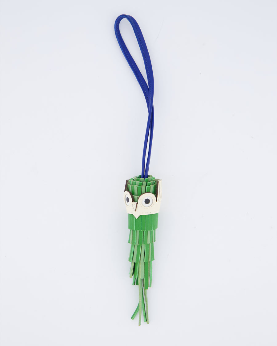 Hermès Chouette Owl Bag Charm in Vert Yucca, Vert Criquet, Nata & Bleu de France Swift & Epsom Leather