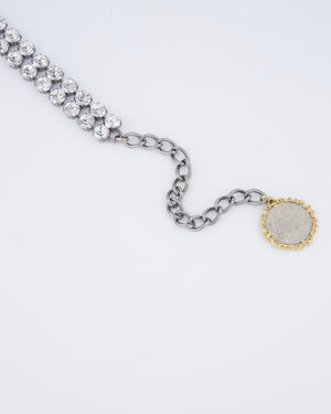 Dolce & Gabbana Silver Diamante Chain Belt with Logo Medallion Detail