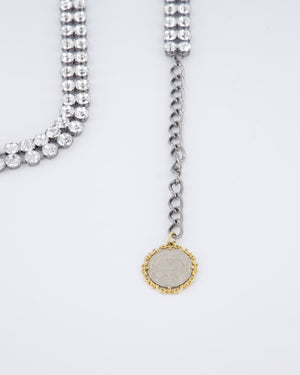 Dolce & Gabbana Silver Diamante Chain Belt with Logo Medallion Detail